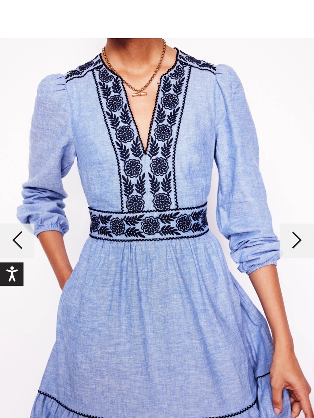 Chambray Boden Light Blue Embroidered Long Sleeve Maxi Dress 2 - Picture 3 of 7